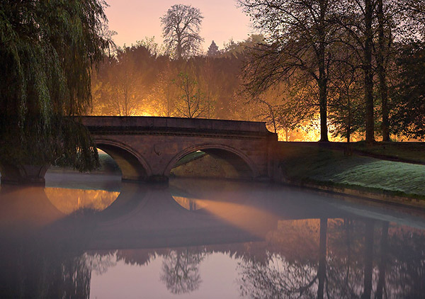 Twilight Fog Under Trinity Bridge - Trinity College, Cambridge University in England