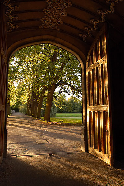 Sunset Through Trinity Doorway - Trinity College, Cambridge University in England