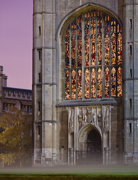 Door to King's College Chapel in Mist - Cambridge University in England
